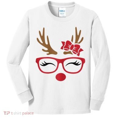Reindeer Lady Messy Bun Kids Long Sleeve Shirt