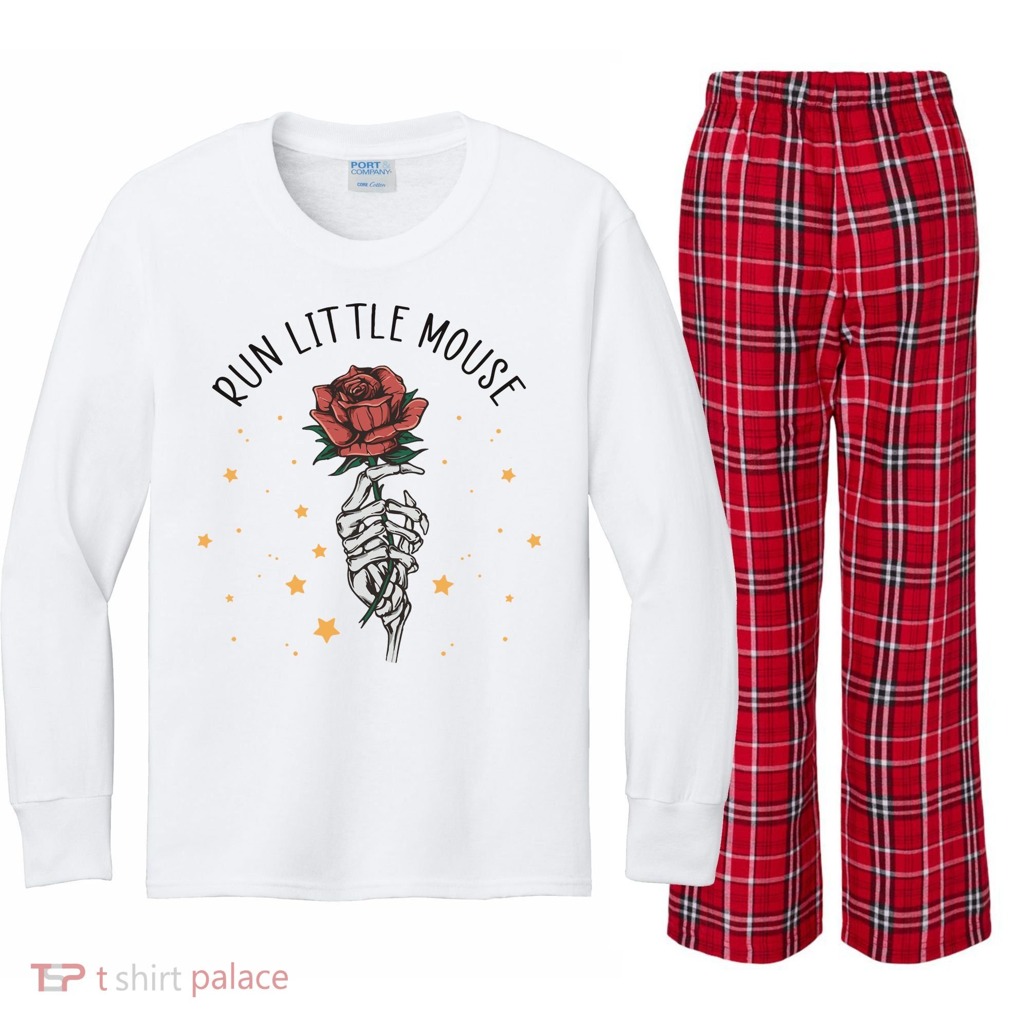 Run Little Mouse Haunting Adeline Kids Long Sleeve Plaid Pajama Set