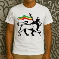 Rasta Lion Of Judah Rastafarian Reggae Lion And Christian T-Shirt thumb 3