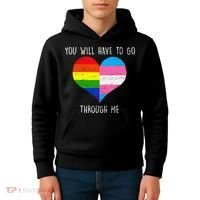 Retro Lgbtq Pride You’Ll Have To Go Through Me Kids Hoodie thumb 4