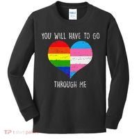 Retro Lgbtq Pride You’Ll Have To Go Through Me Kids Long Sleeve Shirt thumb 0