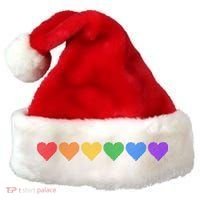 Rainbow LGBT Pride Hearts Santa Hat thumb 0