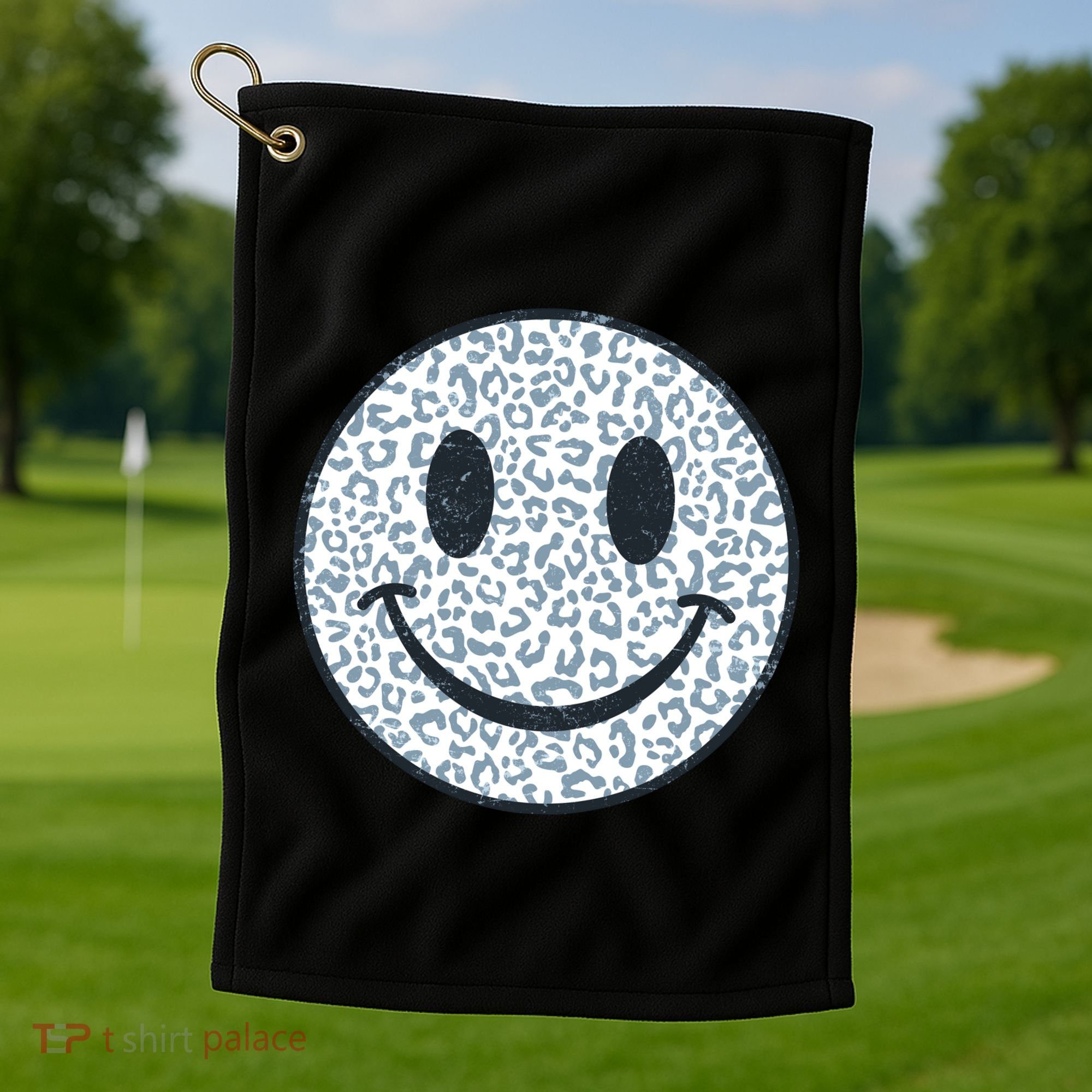 Retro Leopard Print Emoji Smiley Golf Towel