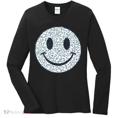 Retro Leopard Print Emoji Smiley Women's Long Sleeve Shirt