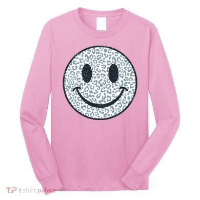 Retro Leopard Print Emoji Smiley Long Sleeve Shirt
