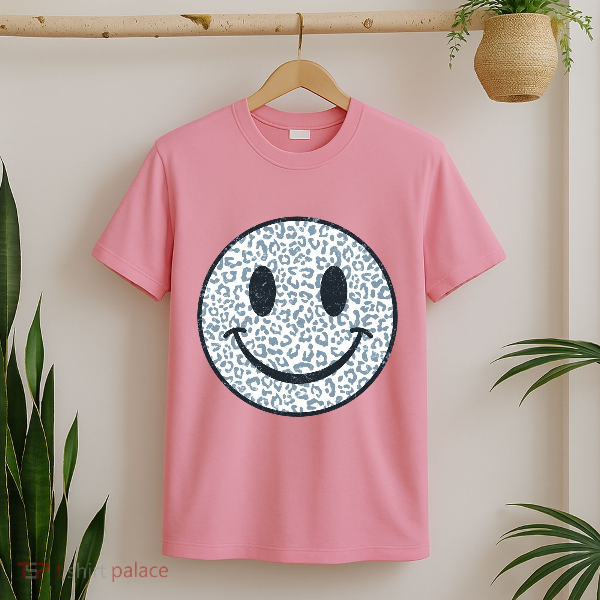 Retro Leopard Print Emoji Smiley T-Shirt
