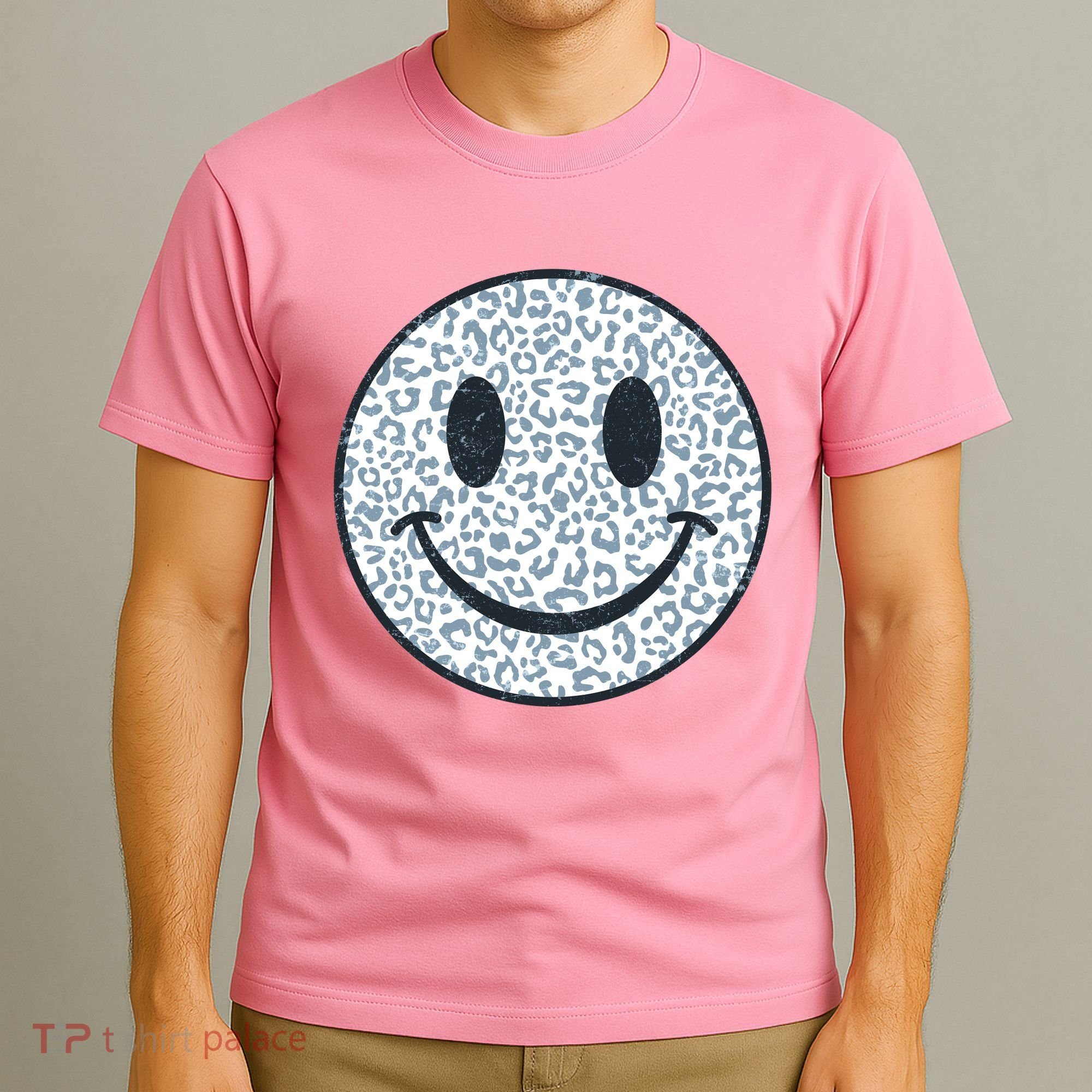 Retro Leopard Print Emoji Smiley T-Shirt