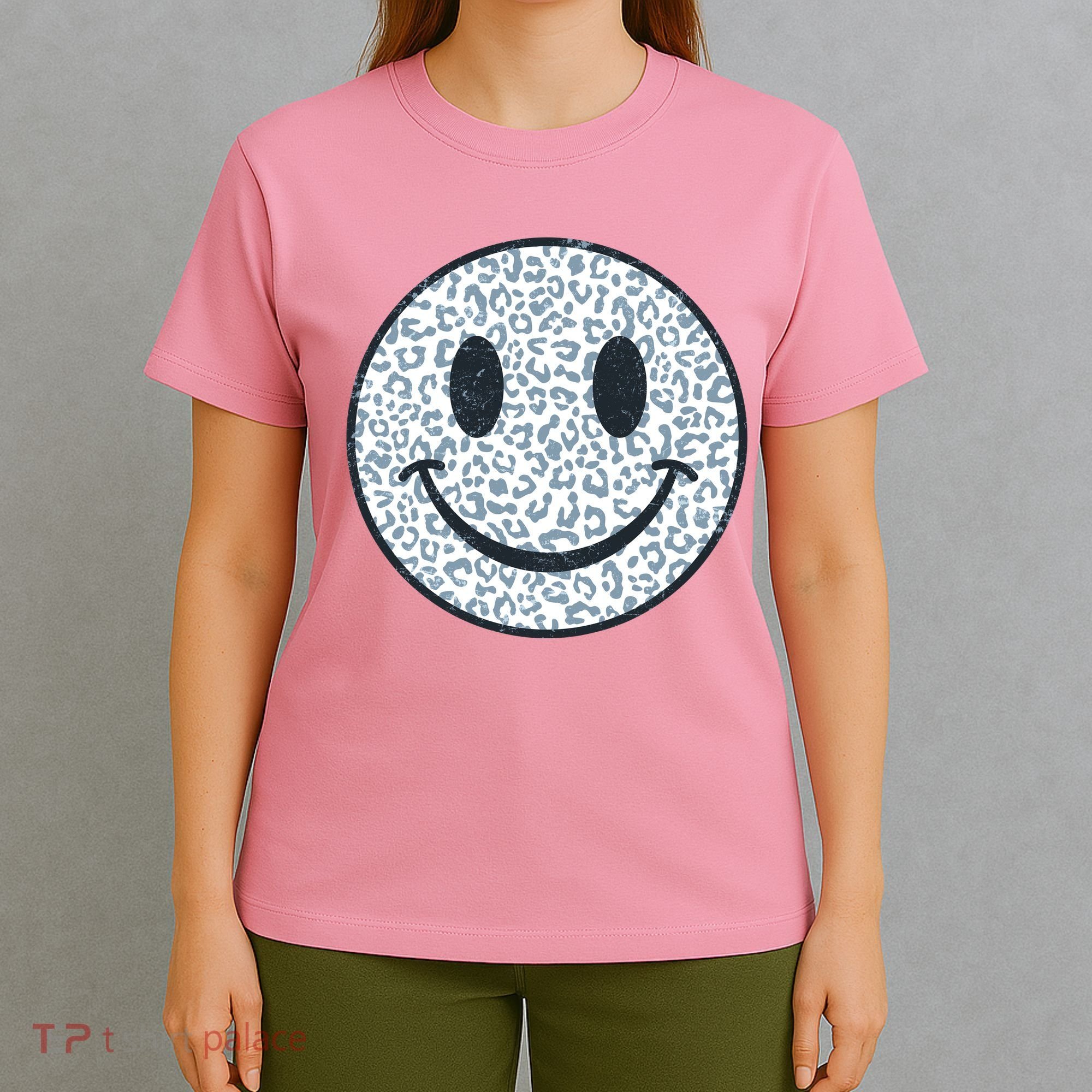 Retro Leopard Print Emoji Smiley T-Shirt