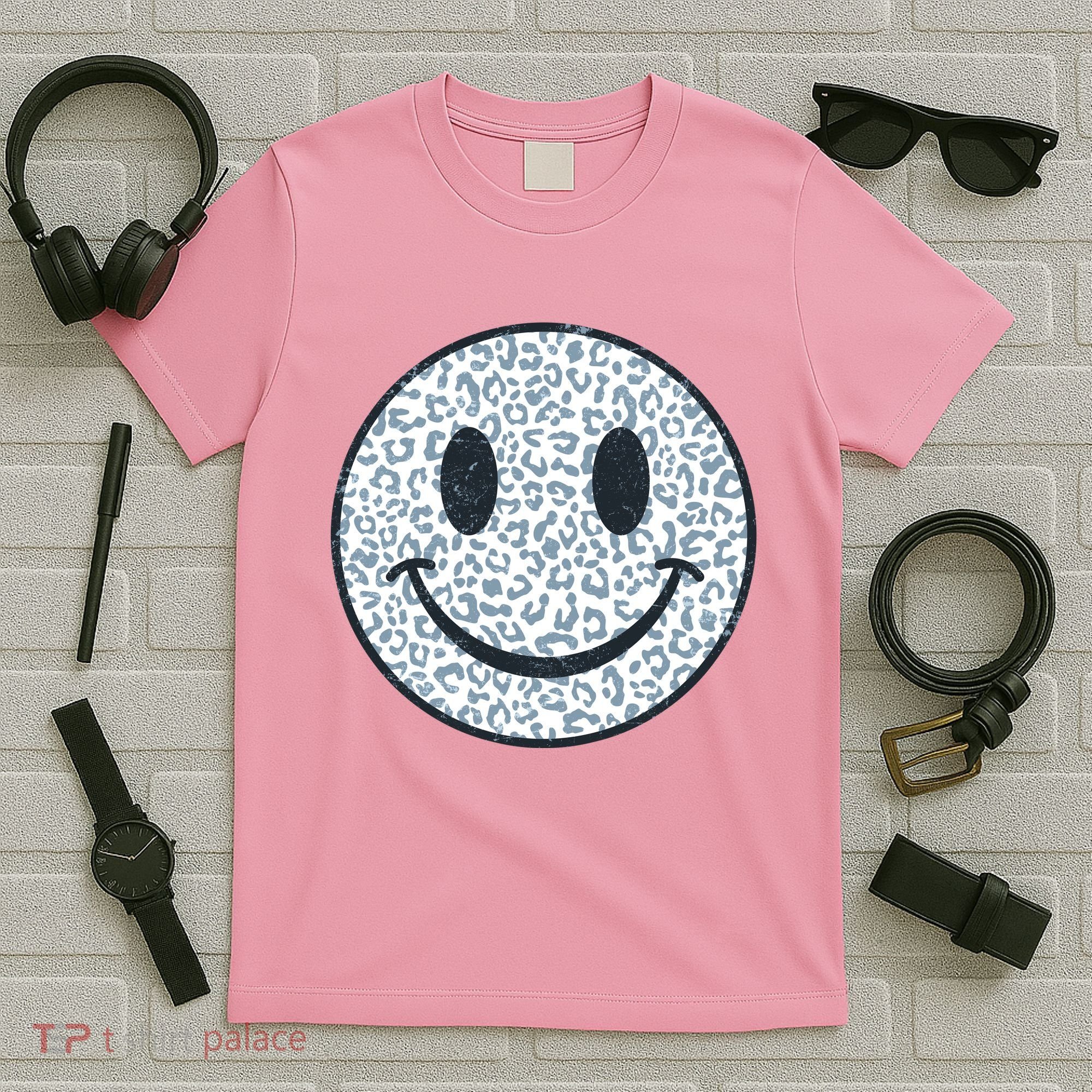 Retro Leopard Print Emoji Smiley T-Shirt