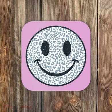 Retro Leopard Print Emoji Smiley Coaster