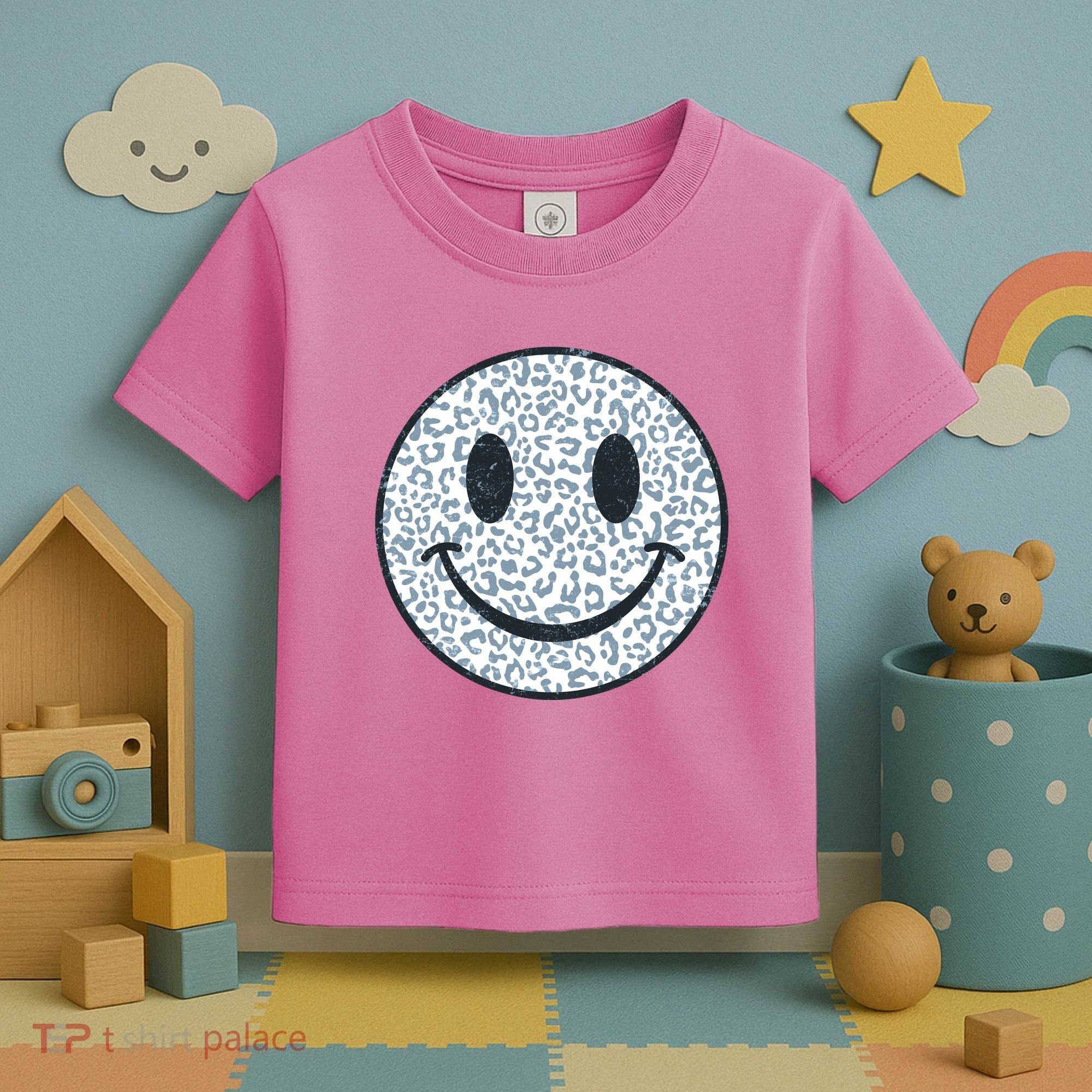 Retro Leopard Print Emoji Smiley Toddler T-Shirt