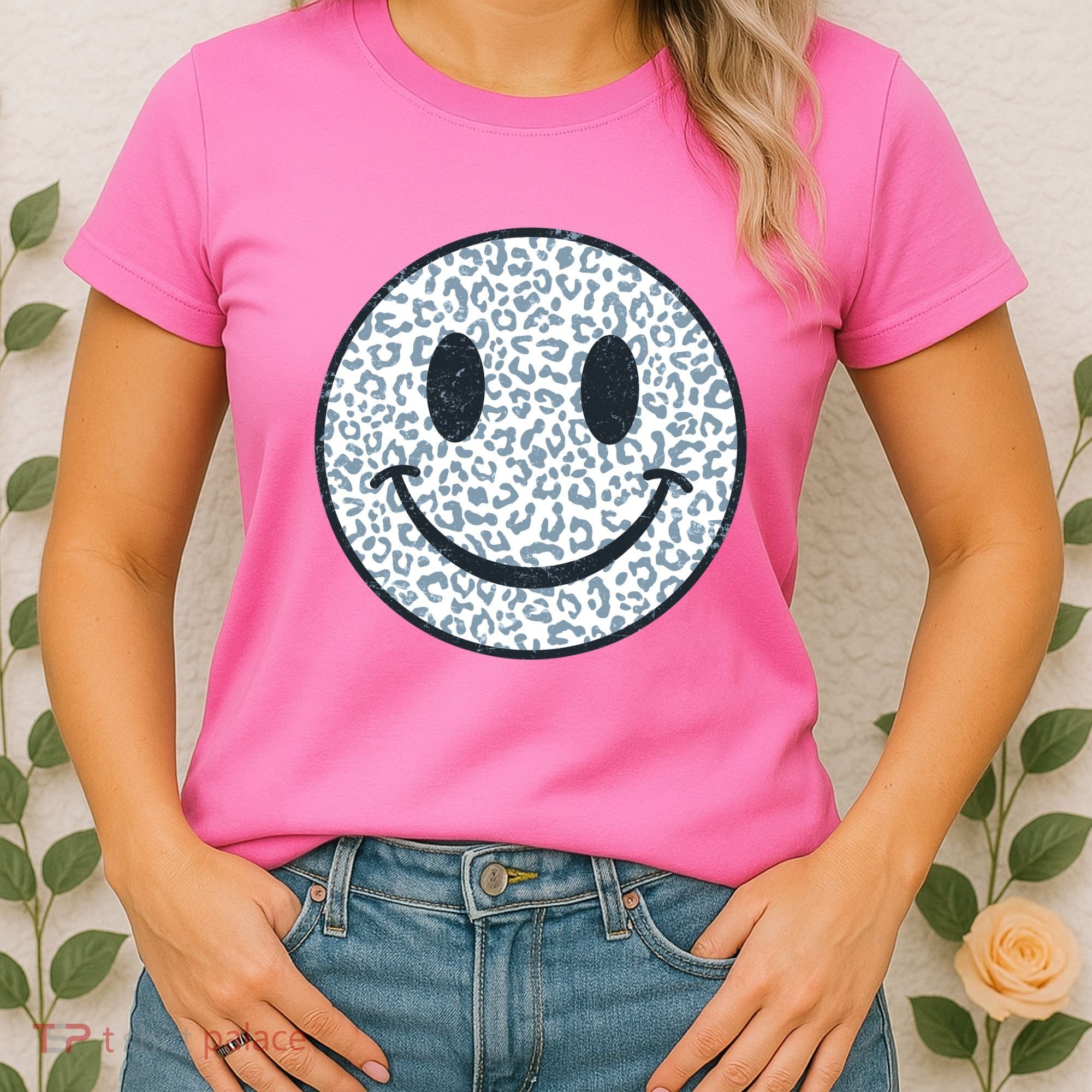Retro Leopard Print Emoji Smiley Women's T-Shirt