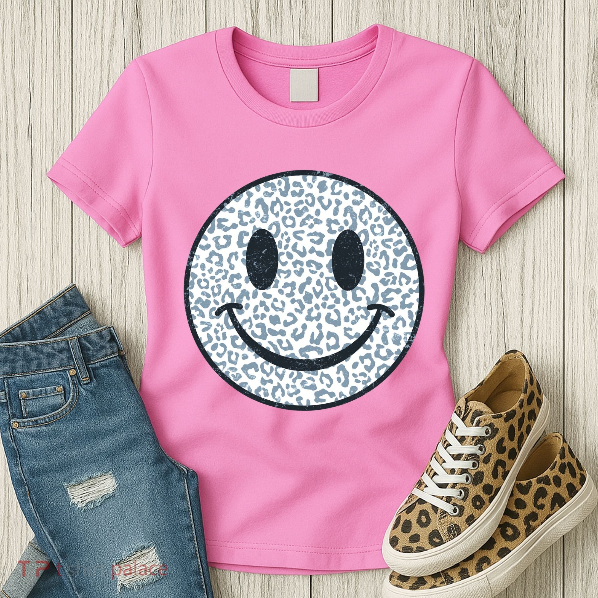 Retro Leopard Print Emoji Smiley Women's T-Shirt
