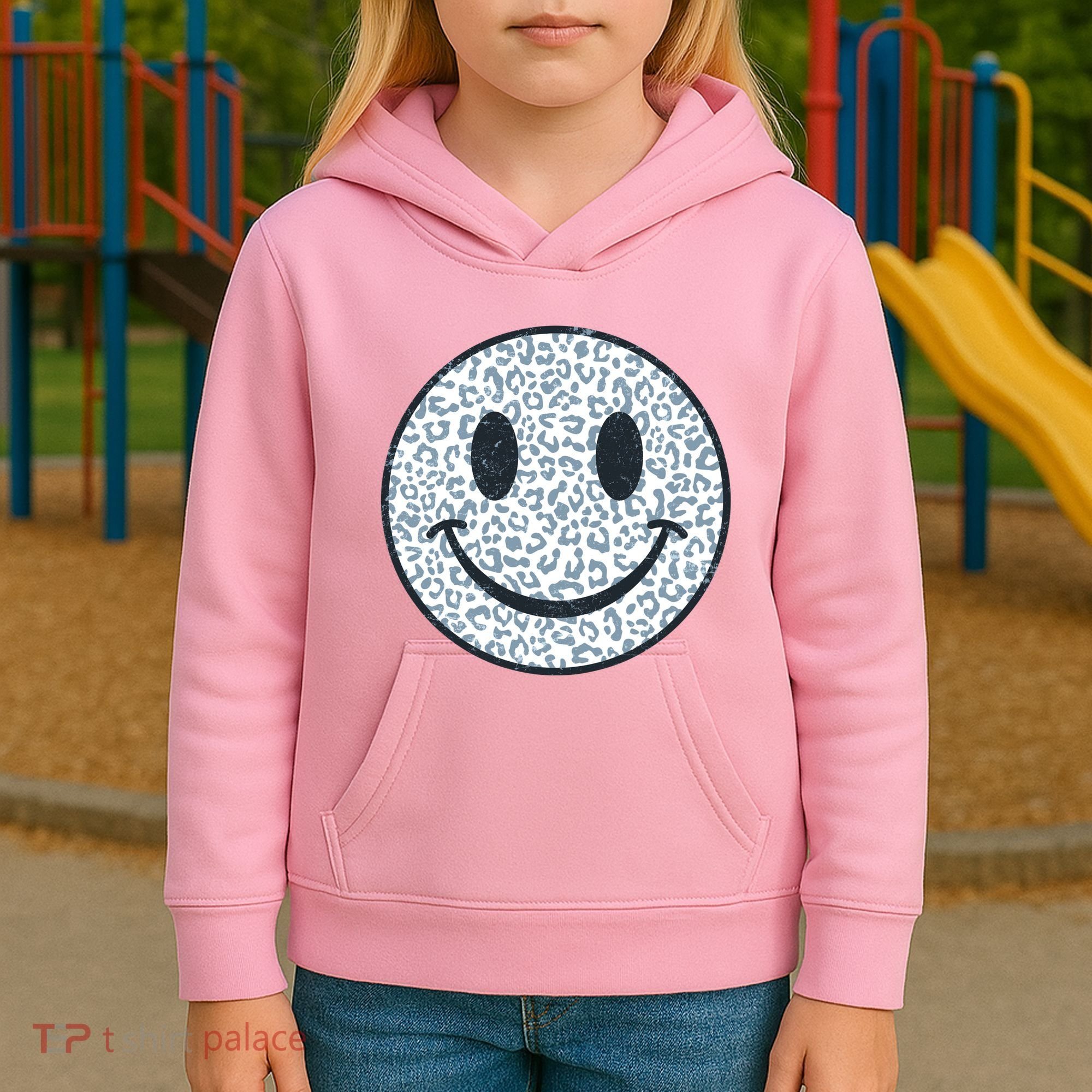 Retro Leopard Print Emoji Smiley Kids Hoodie
