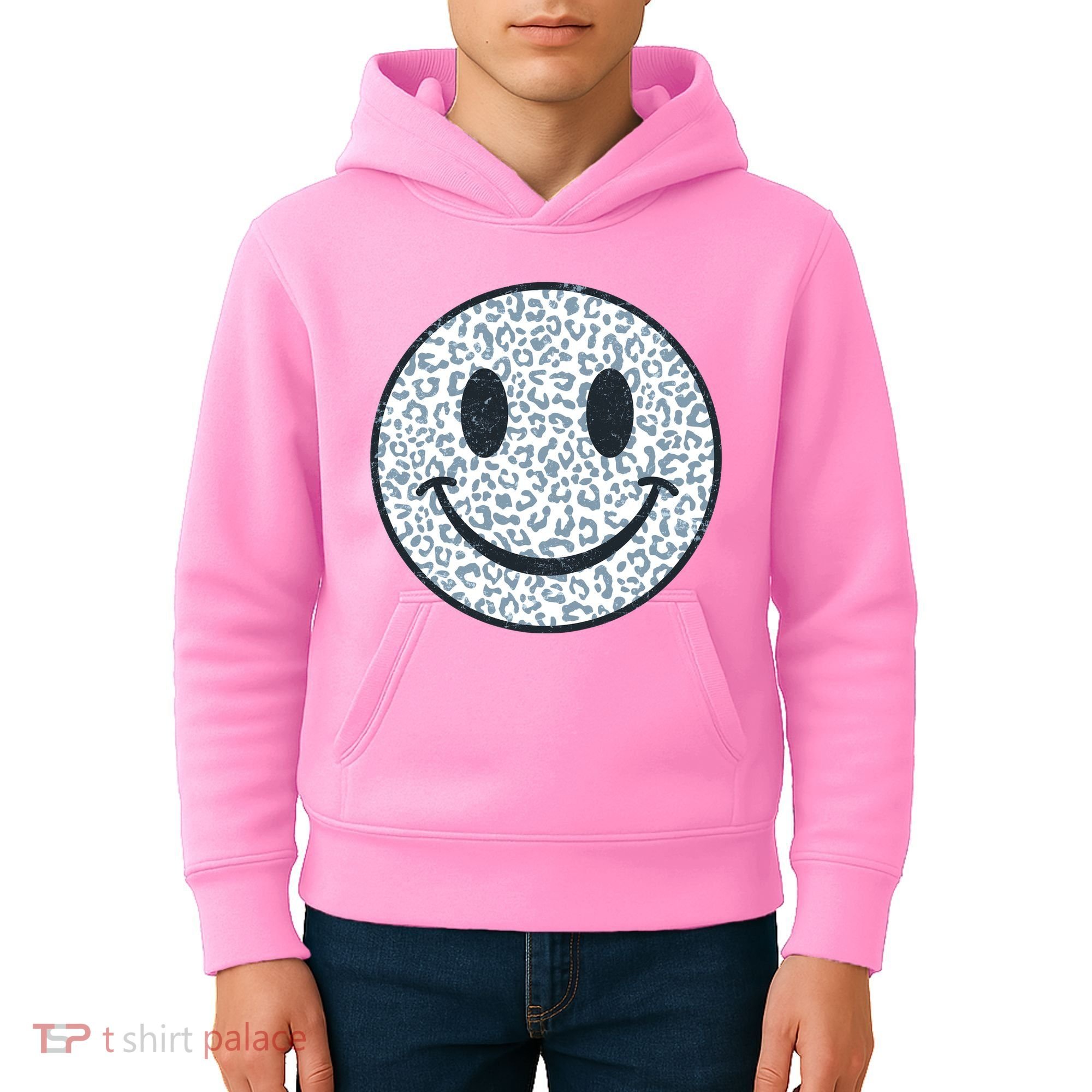 Retro Leopard Print Emoji Smiley Kids Hoodie