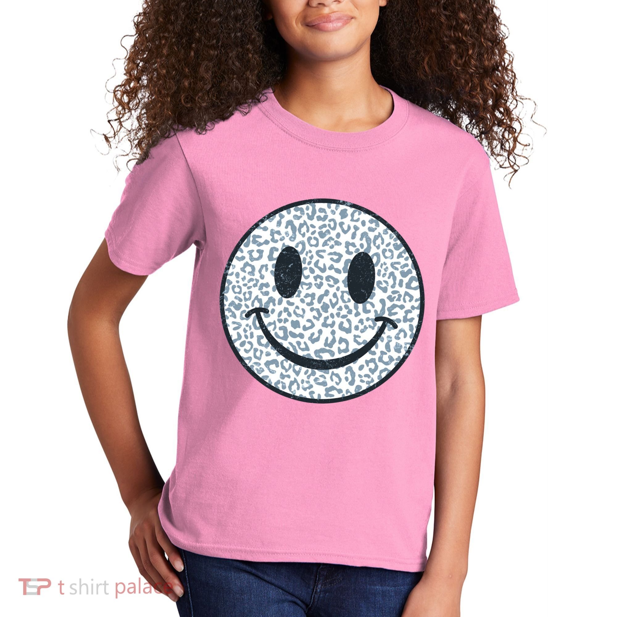 Retro Leopard Print Emoji Smiley Kids T-Shirt