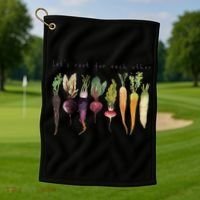 Retro Let's Root For Each Other Cute Veggie Funny Vegan Golf Towel thumb 1