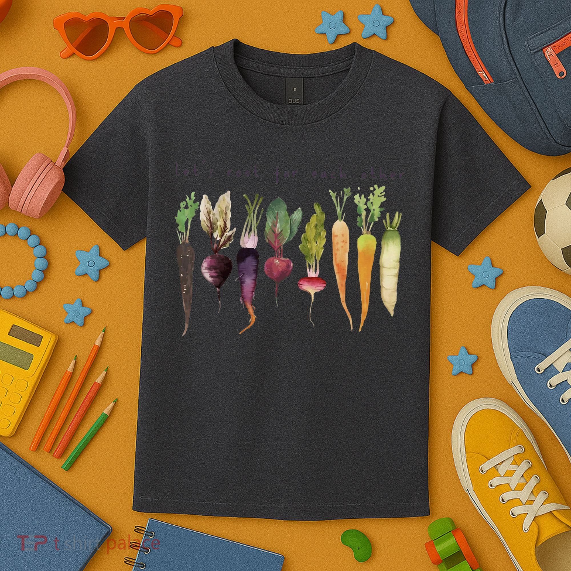 Retro Let's Root For Each Other Cute Veggie Funny Vegan Kids T-Shirt