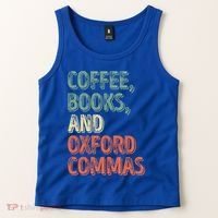 Reading Lover Reader Gift Coffee Books And Oxford Commas Cool Gift Tank Top thumb 2