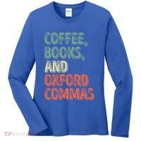 Reading Lover Reader Gift Coffee Books And Oxford Commas Cool Gift Women's Long Sleeve Shirt thumb 0