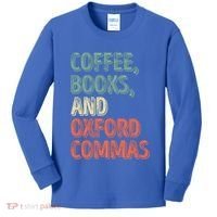 Reading Lover Reader Gift Coffee Books And Oxford Commas Cool Gift Kids Long Sleeve Shirt thumb 0