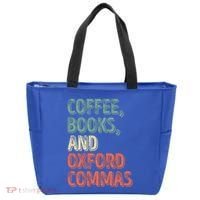 Reading Lover Reader Gift Coffee Books And Oxford Commas Cool Gift Tote Bag thumb 0