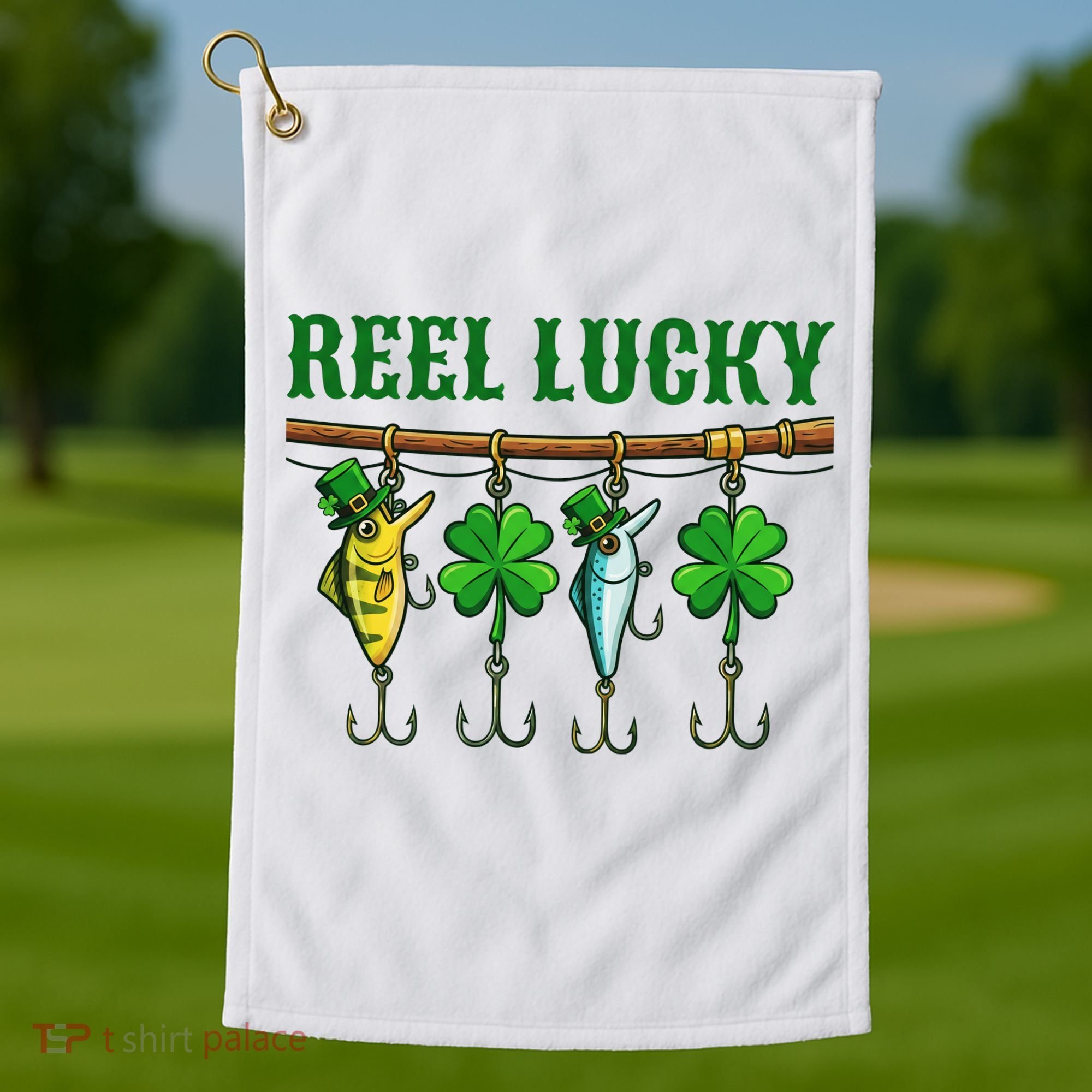 Reel Lucky St Patrick’s Day Fishing Golf Towel