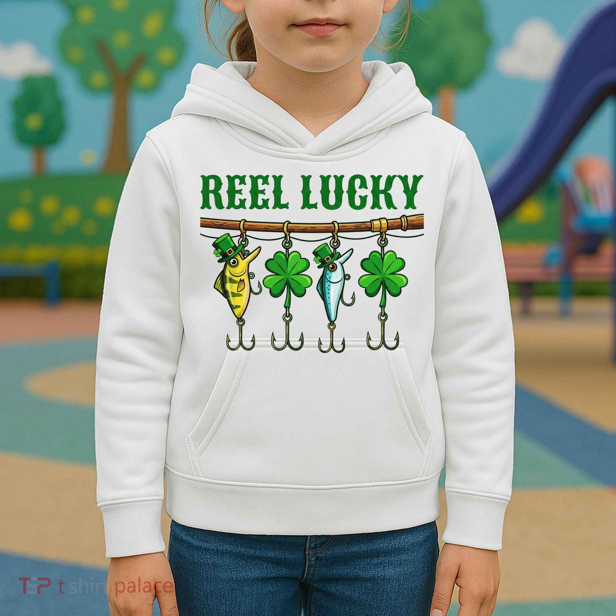 Reel Lucky St Patrick’s Day Fishing Kids Hoodie