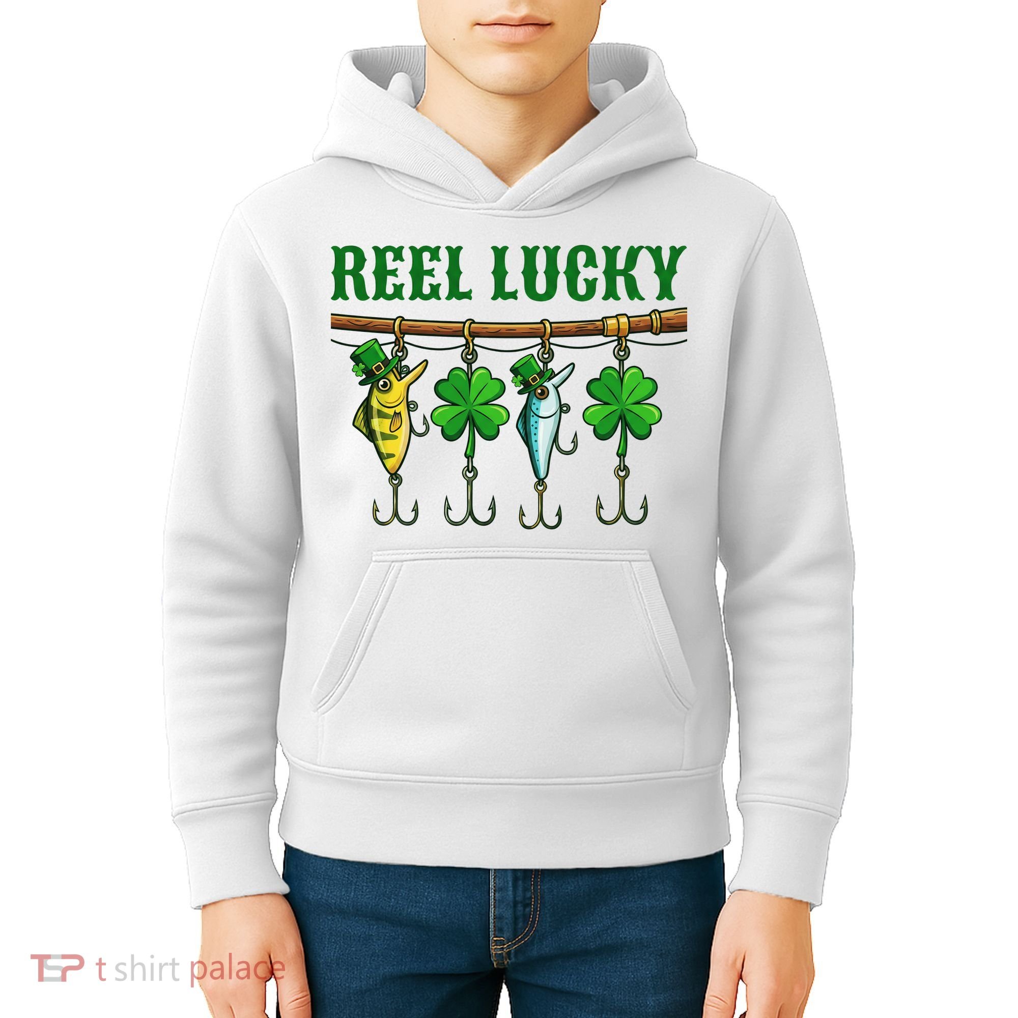 Reel Lucky St Patrick’s Day Fishing Kids Hoodie