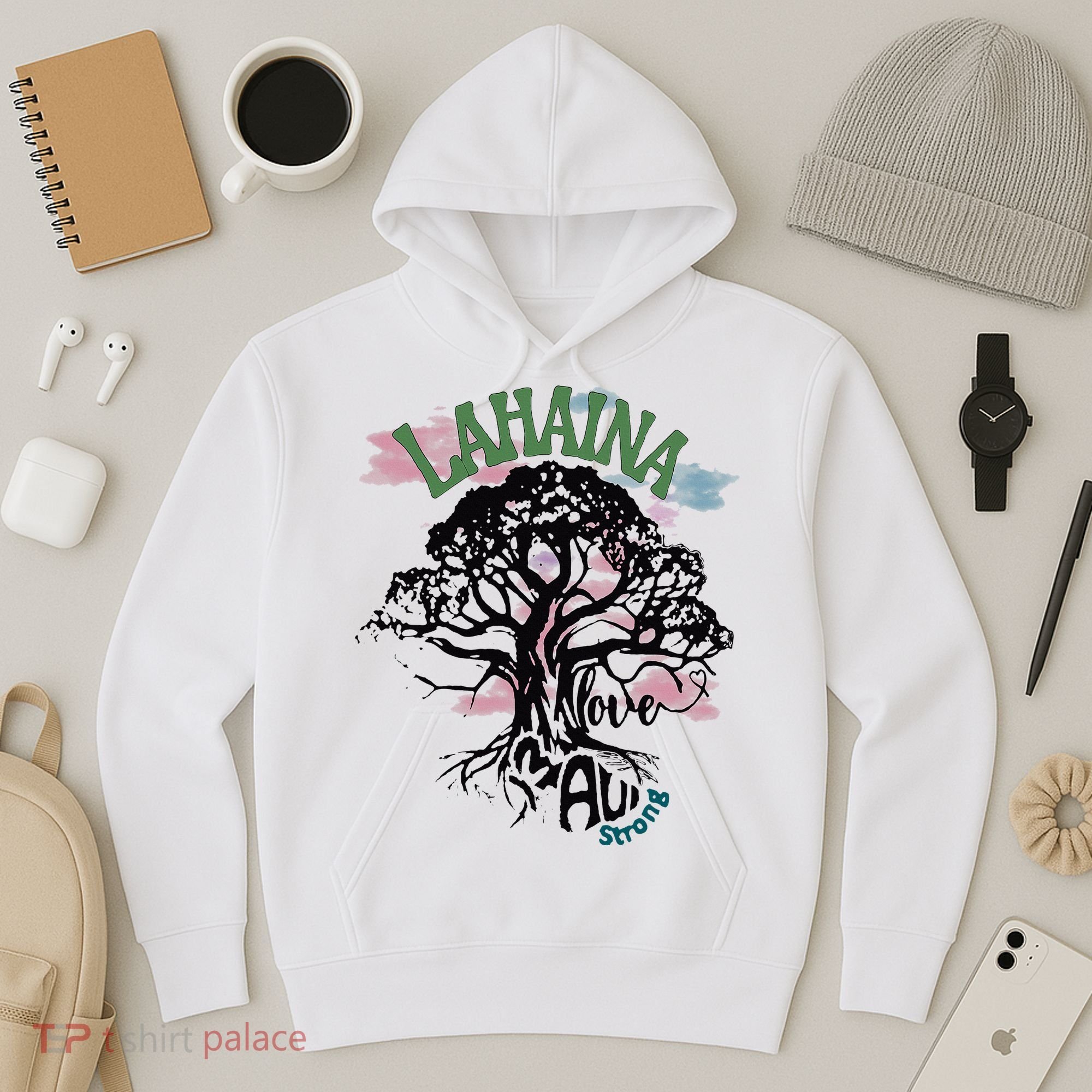 Retro Lahaina Strong Love Maui Support Hawaii Trees Hoodie