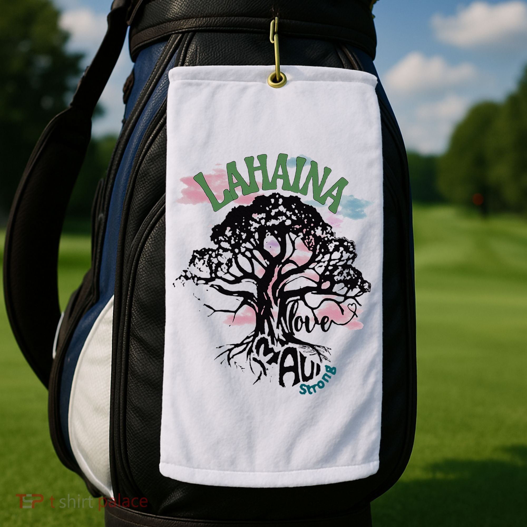 Retro Lahaina Strong Love Maui Support Hawaii Trees Golf Towel