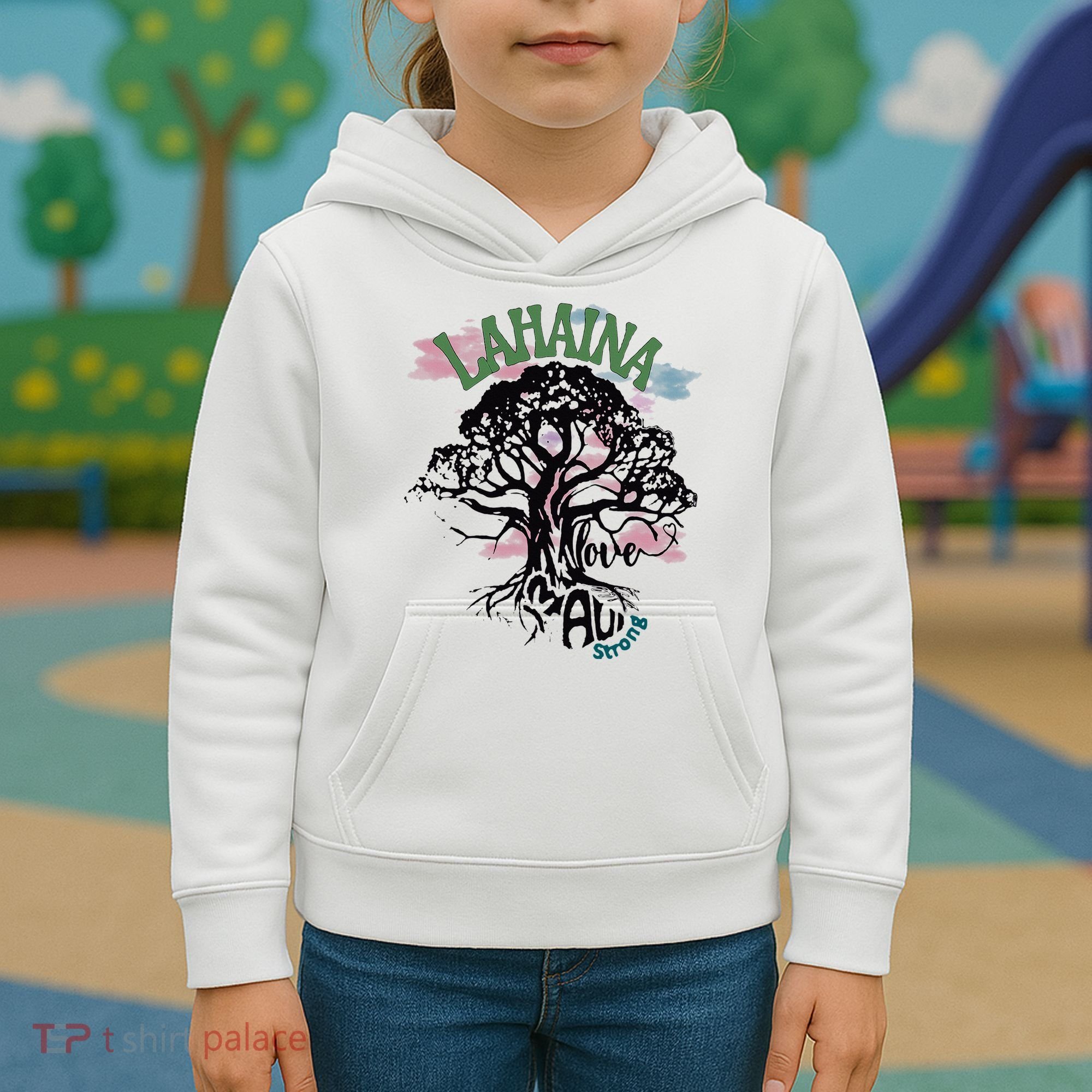 Retro Lahaina Strong Love Maui Support Hawaii Trees Kids Hoodie