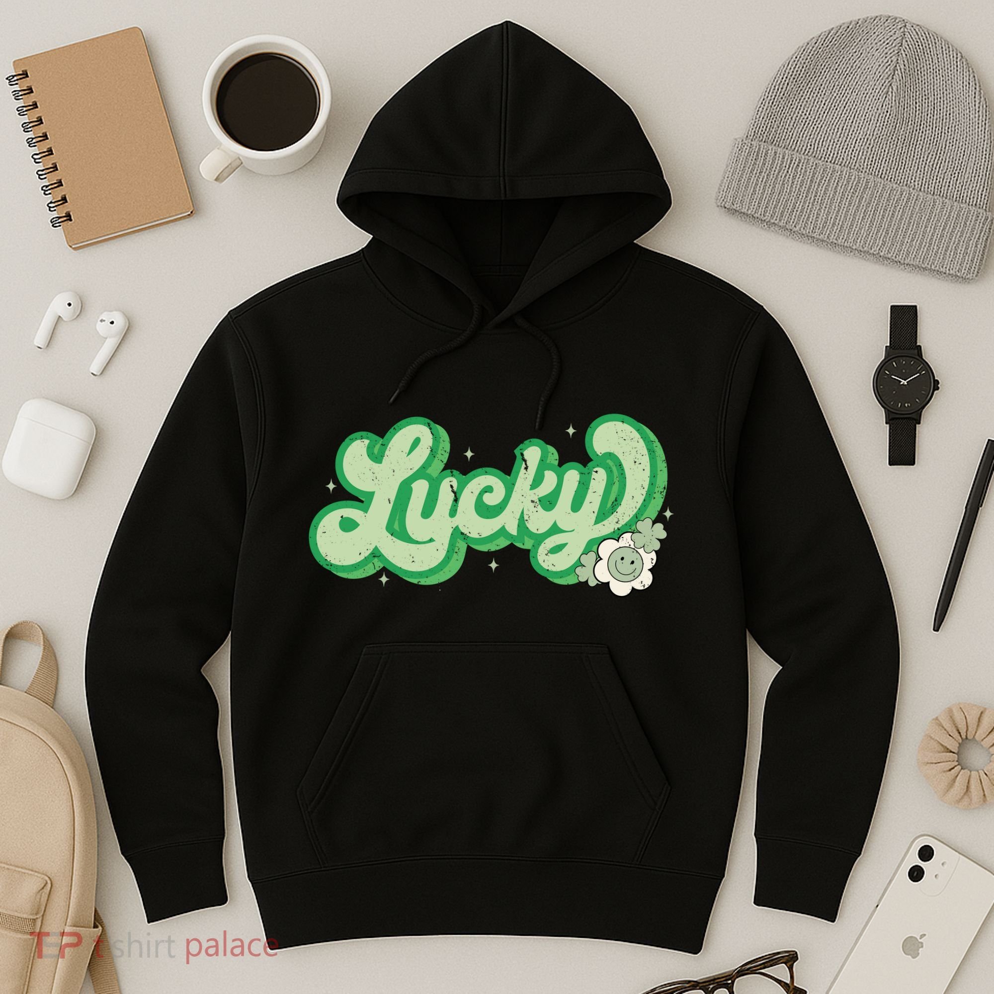 Retro Lucky St Patricks Day Irish Clover Hoodie