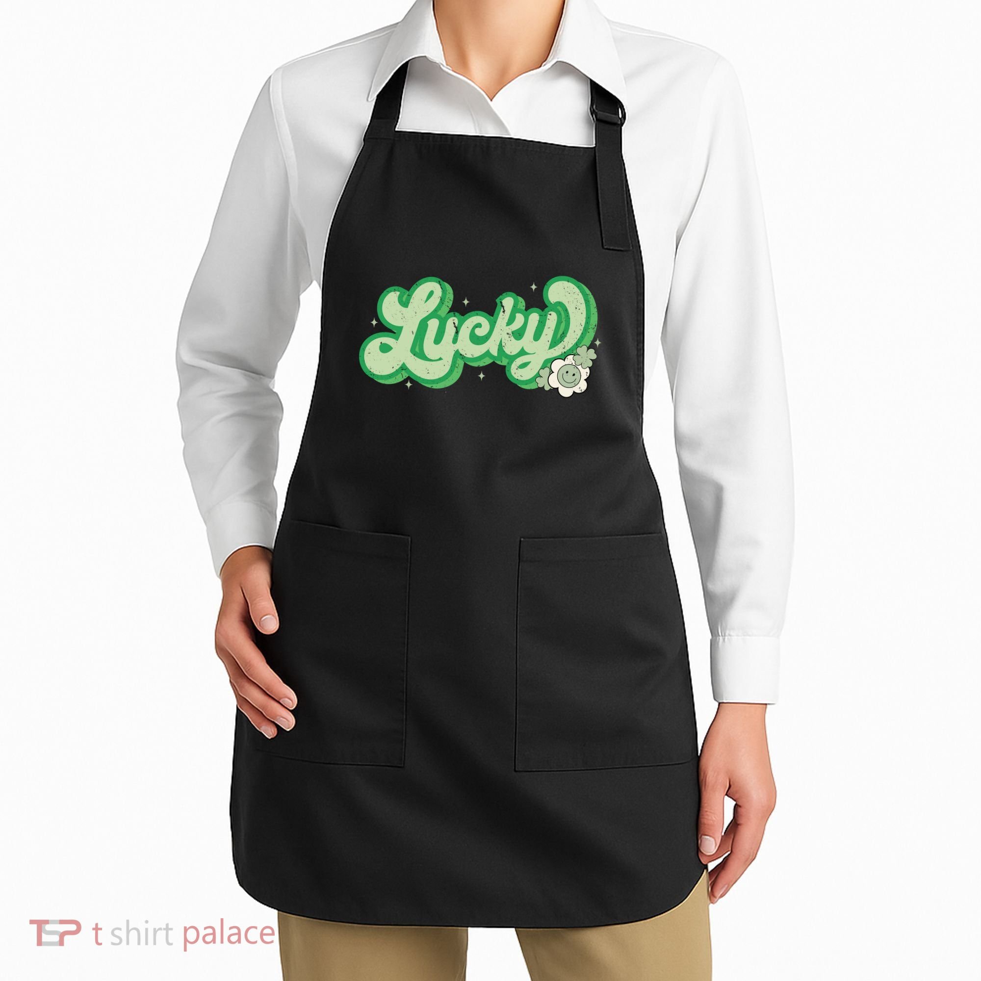 Retro Lucky St Patricks Day Irish Clover Apron