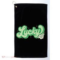 Retro Lucky St Patricks Day Irish Clover Golf Towel thumb 0