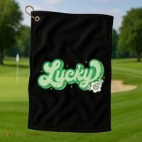 Retro Lucky St Patricks Day Irish Clover Golf Towel thumb 1