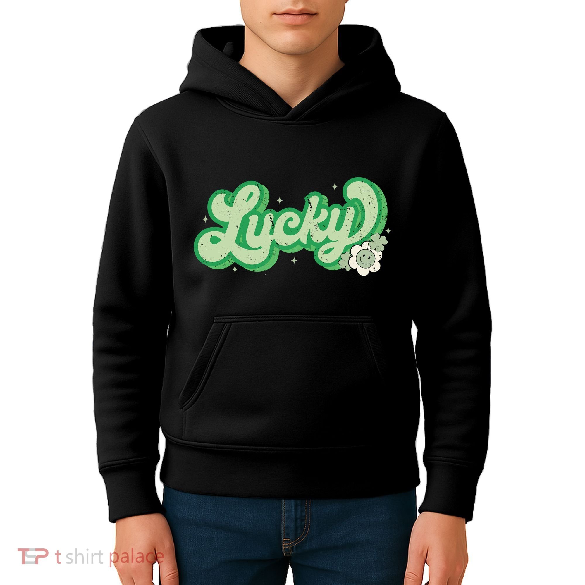 Retro Lucky St Patricks Day Irish Clover Kids Hoodie