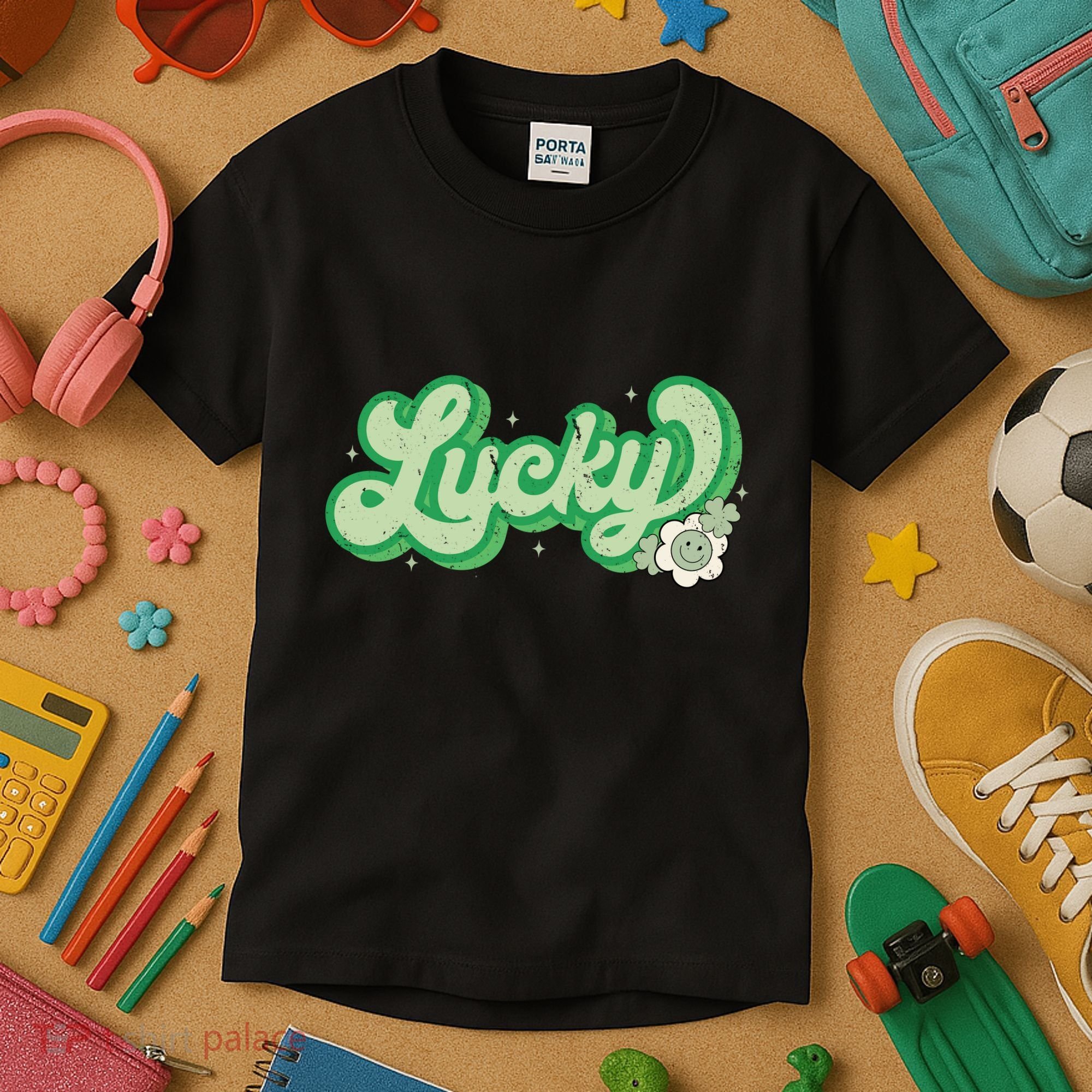 Retro Lucky St Patricks Day Irish Clover Kids T-Shirt