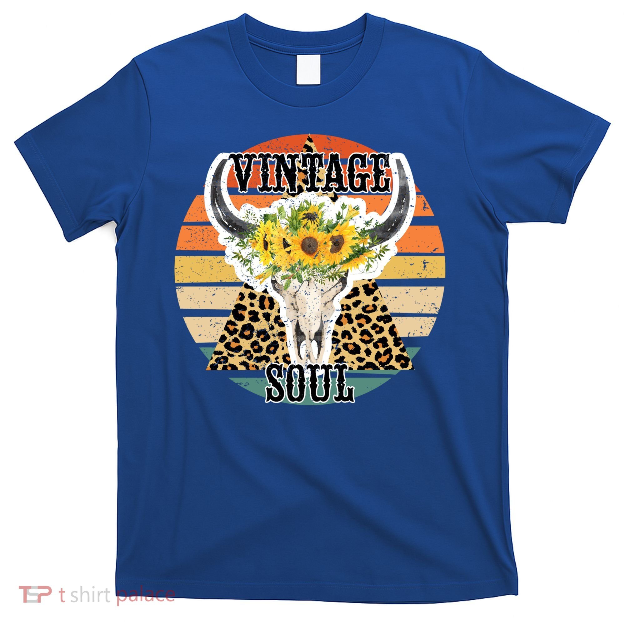 Retro Leopard Sunflower Bull Skull Vintage Soul Western Girl Gift T-Shirt