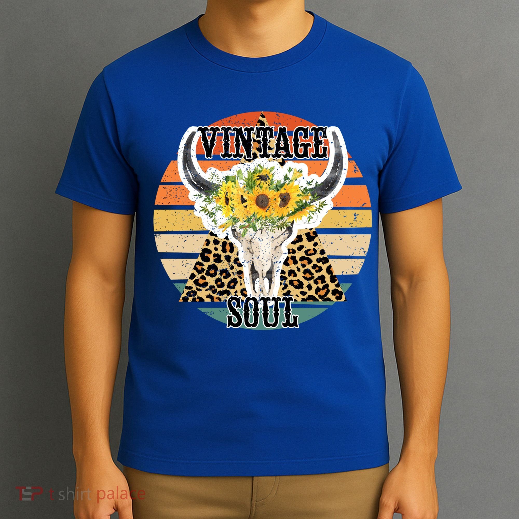 Retro Leopard Sunflower Bull Skull Vintage Soul Western Girl Gift T-Shirt