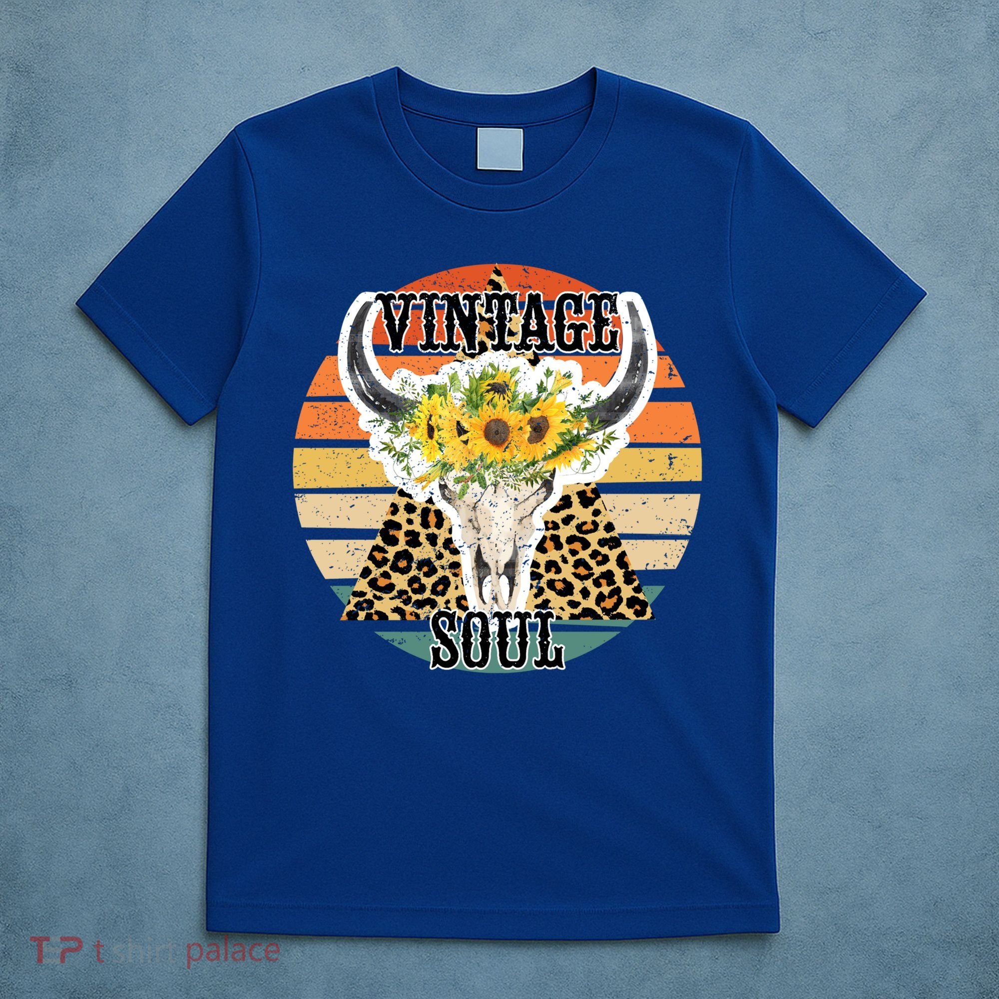 Retro Leopard Sunflower Bull Skull Vintage Soul Western Girl Gift T-Shirt