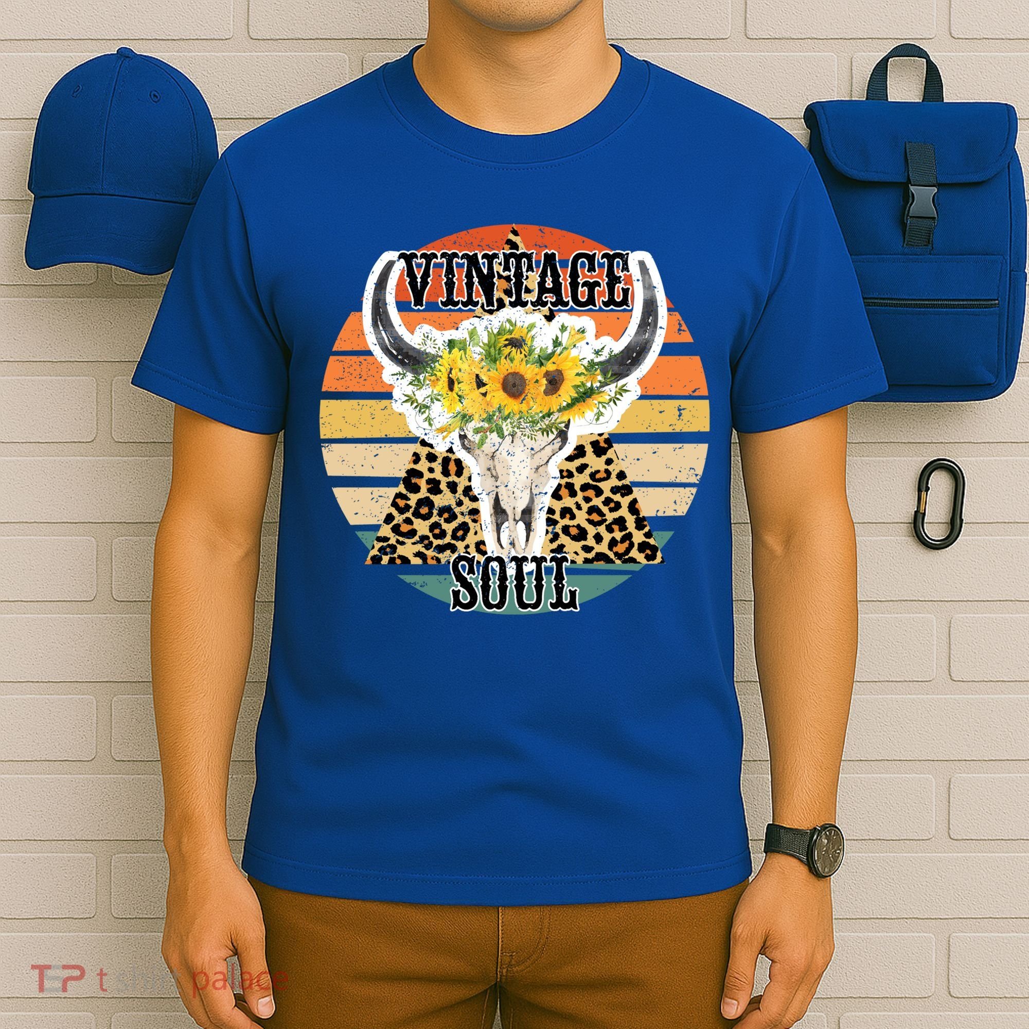 Retro Leopard Sunflower Bull Skull Vintage Soul Western Girl Gift T-Shirt