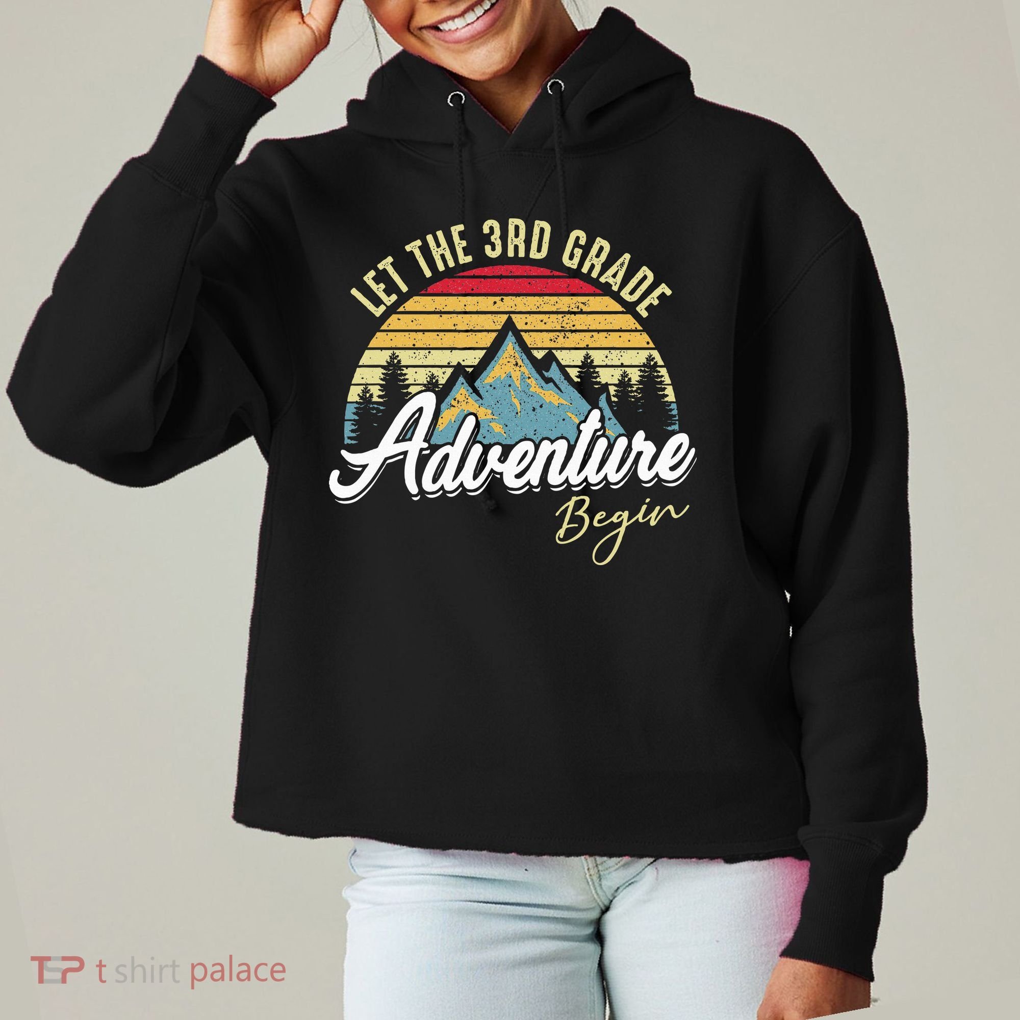 Retro Let the 3rd Grade Adventure Begin Fourth Grade Teacher Ladies Heavyweight Boxy Pullover Hoodie