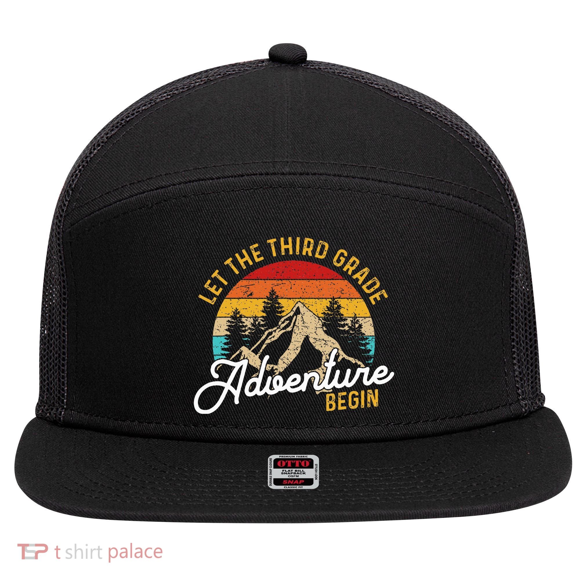 Retro Let the Third Grade Adventure Begin Teachers Students 7 Panel Mesh Trucker Snapback Hat
