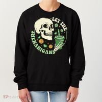 Retro Let The Shenanigans Skull Drinking Coffee St Patrick Day Women's Sweatshirt thumb 0