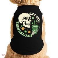 Retro Let The Shenanigans Skull Drinking Coffee St Patrick Day Doggie Tank thumb 0