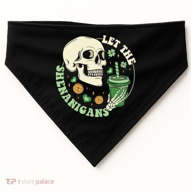Retro Let The Shenanigans Skull Drinking Coffee St Patrick Day USA-Made Doggie Bandana