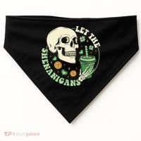 Retro Let The Shenanigans Skull Drinking Coffee St Patrick Day USA-Made Doggie Bandana thumb 0