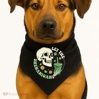 Retro Let The Shenanigans Skull Drinking Coffee St Patrick Day USA-Made Doggie Bandana thumb 1