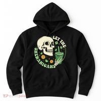 Retro Let The Shenanigans Skull Drinking Coffee St Patrick Day Hoodie thumb 0